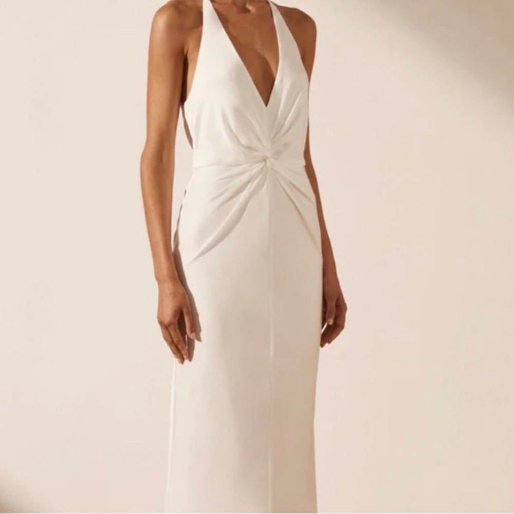 Shona Joy White Backless Knotted Front Evening Dress